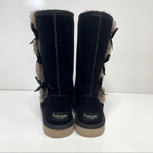 UGG Koolaburra Victoria Black Bow Accent Sheepskin Suede Furry Winter Boots 7 - Picture 4 of 13